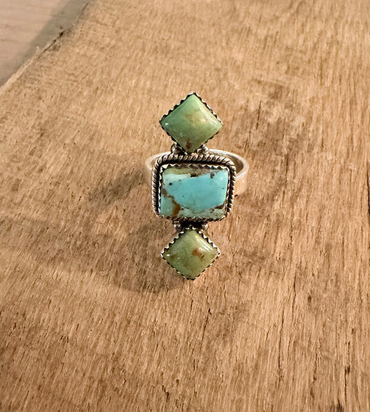 Number 8 and Sonoran Turquoise Sterling Silver Adjustable Band Ring