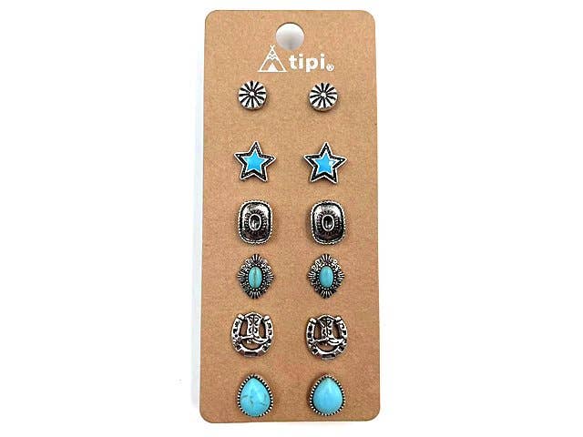 Western 6 Pair Dainty Post Earring Set
