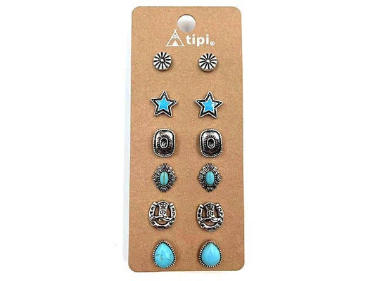 Western 6 Pair Dainty Post Earring Set