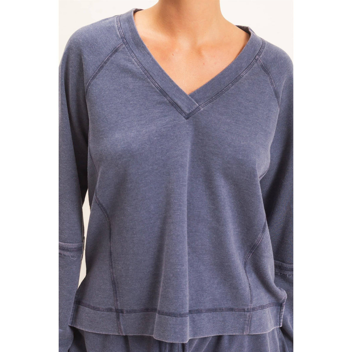 Mineral Wash V-Neck Seam Detail Sweatshirt