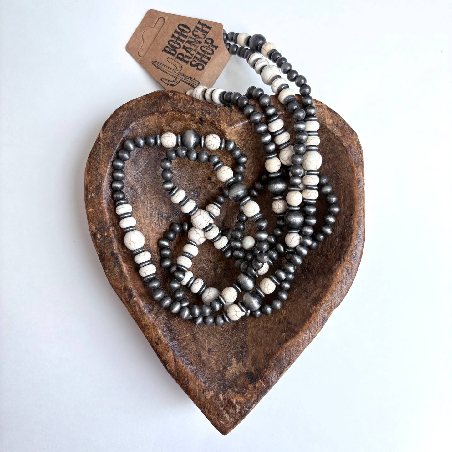 60″ Western Navajo Style Pearl & Stone Bead Long Necklace