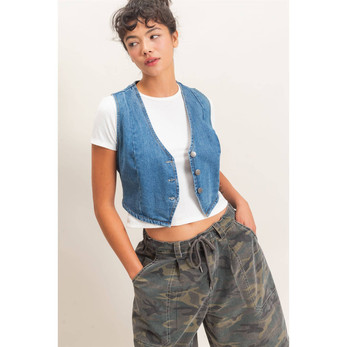 Buttoned Denim Vest