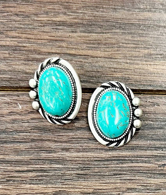 724199, Oval Turquoise Stud Earrings