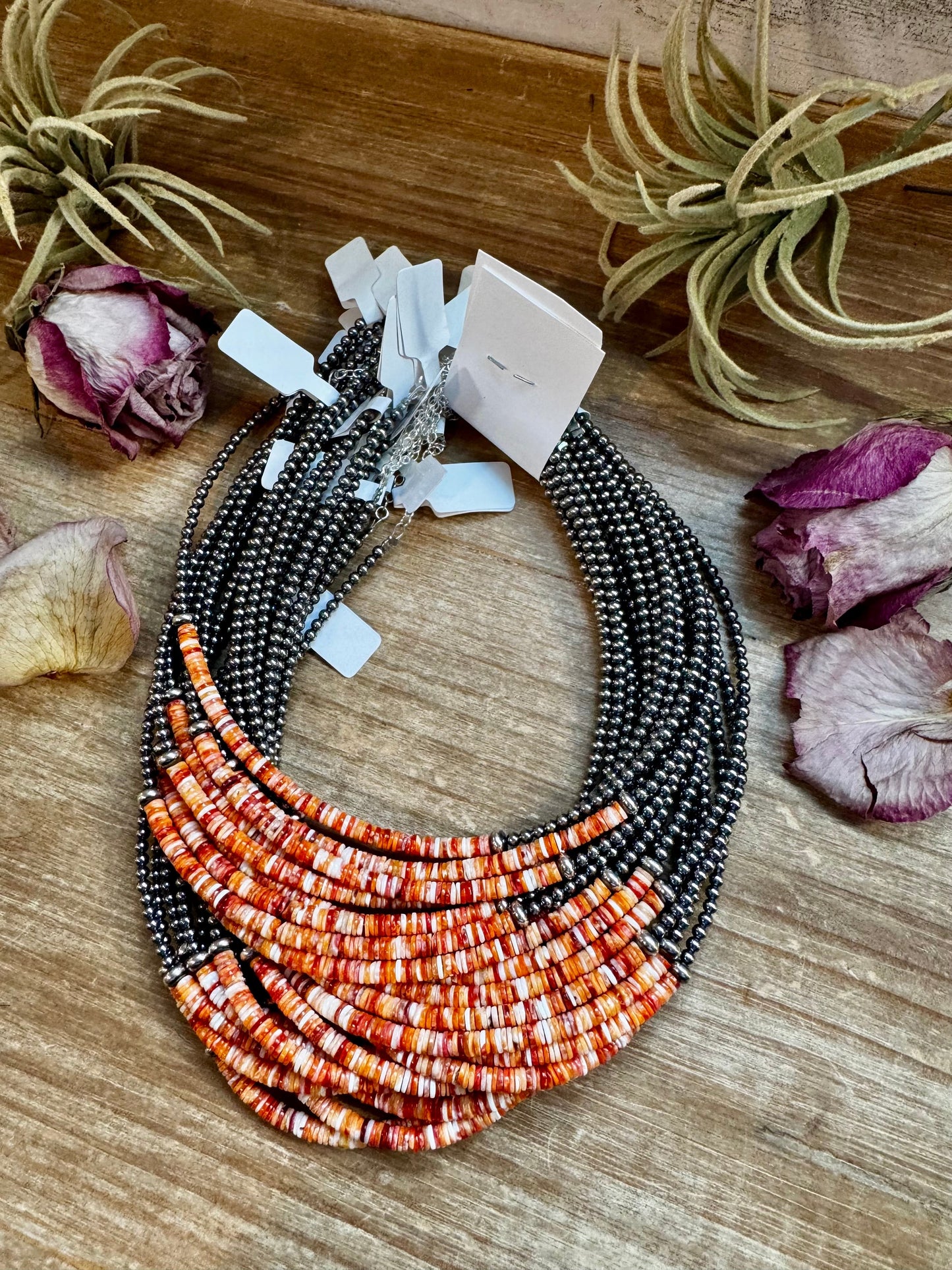 Spiny Oyster Heishi & Sterling Silver Pearl Choker