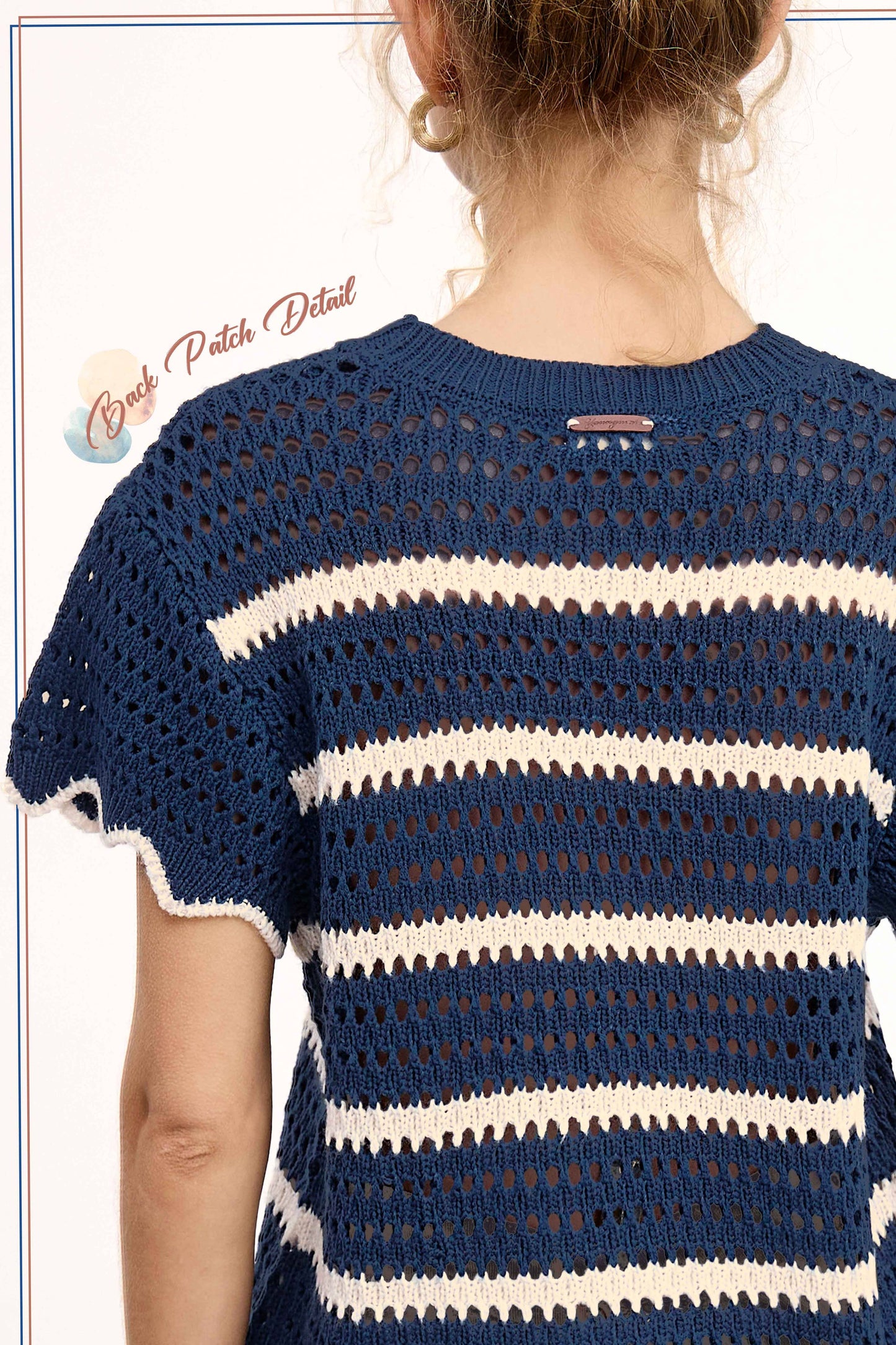 MDS3603-Round Neck Scalloped Edge Short Sleeve Sweater Easte