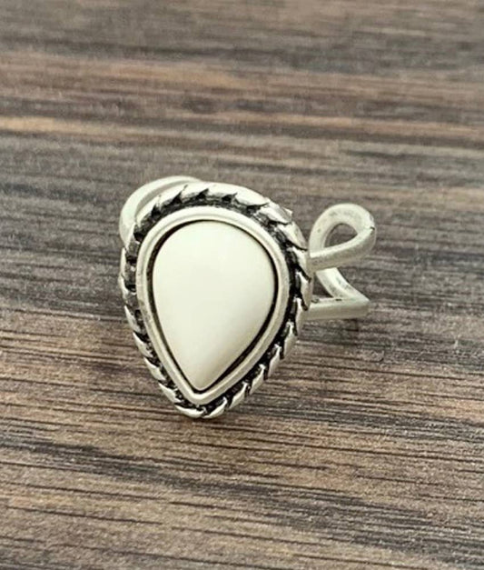 750303, Drop White Turquoise Adjustable Ring