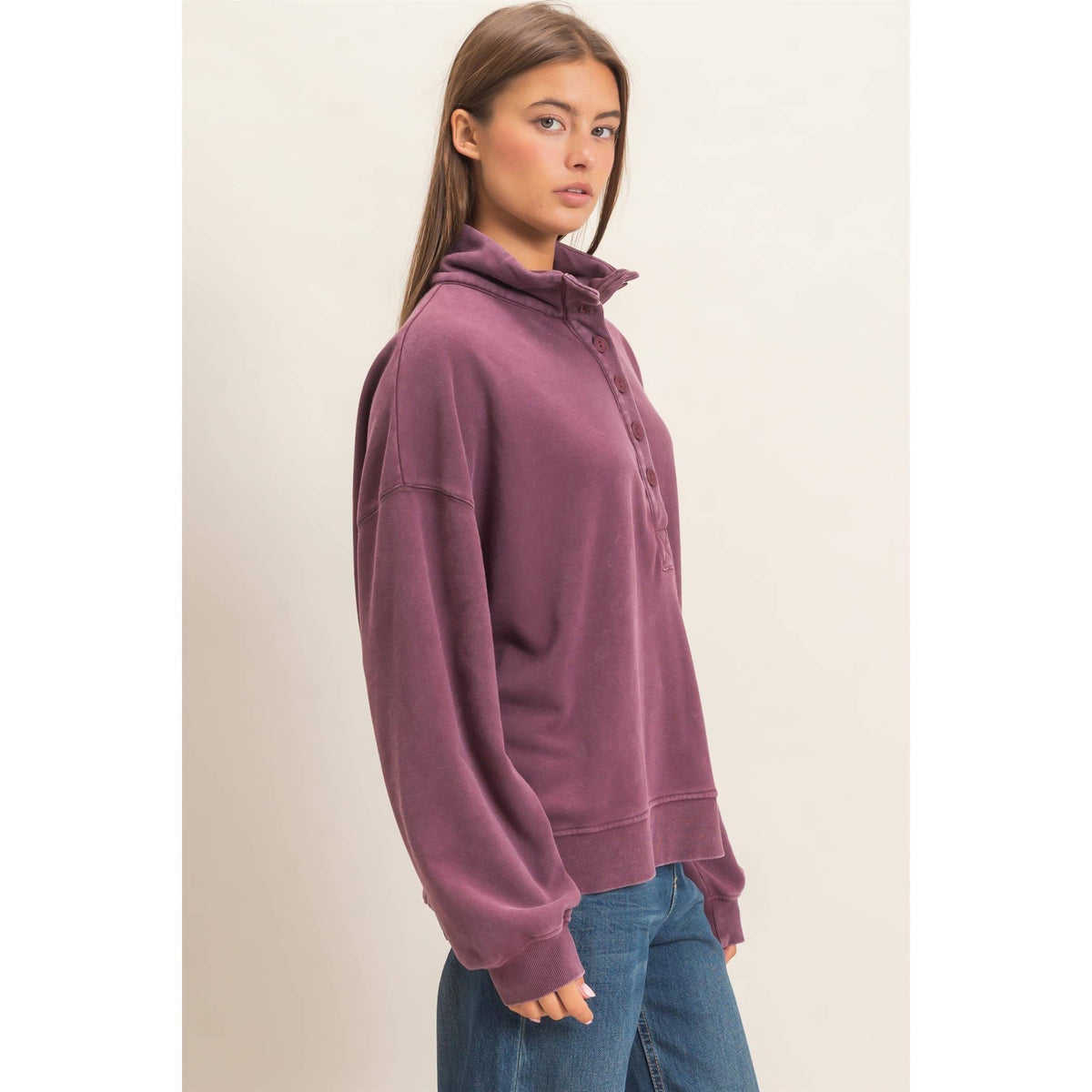 Mineral Wash Button Front Sweatshirt