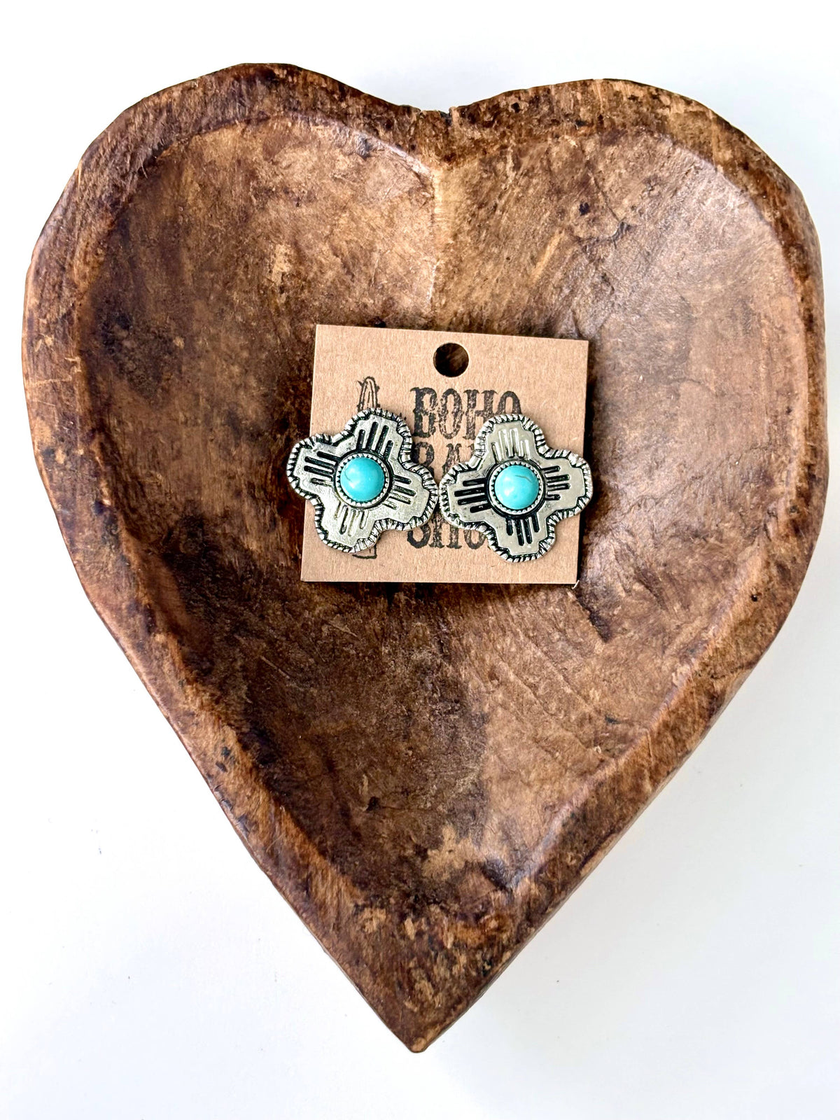 Western Style Cross Turquoise Stone Stud Earrings