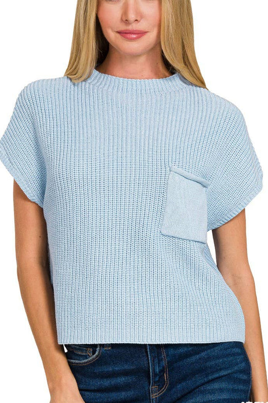 Mock Neck Short Sleeve Cropped Sweater