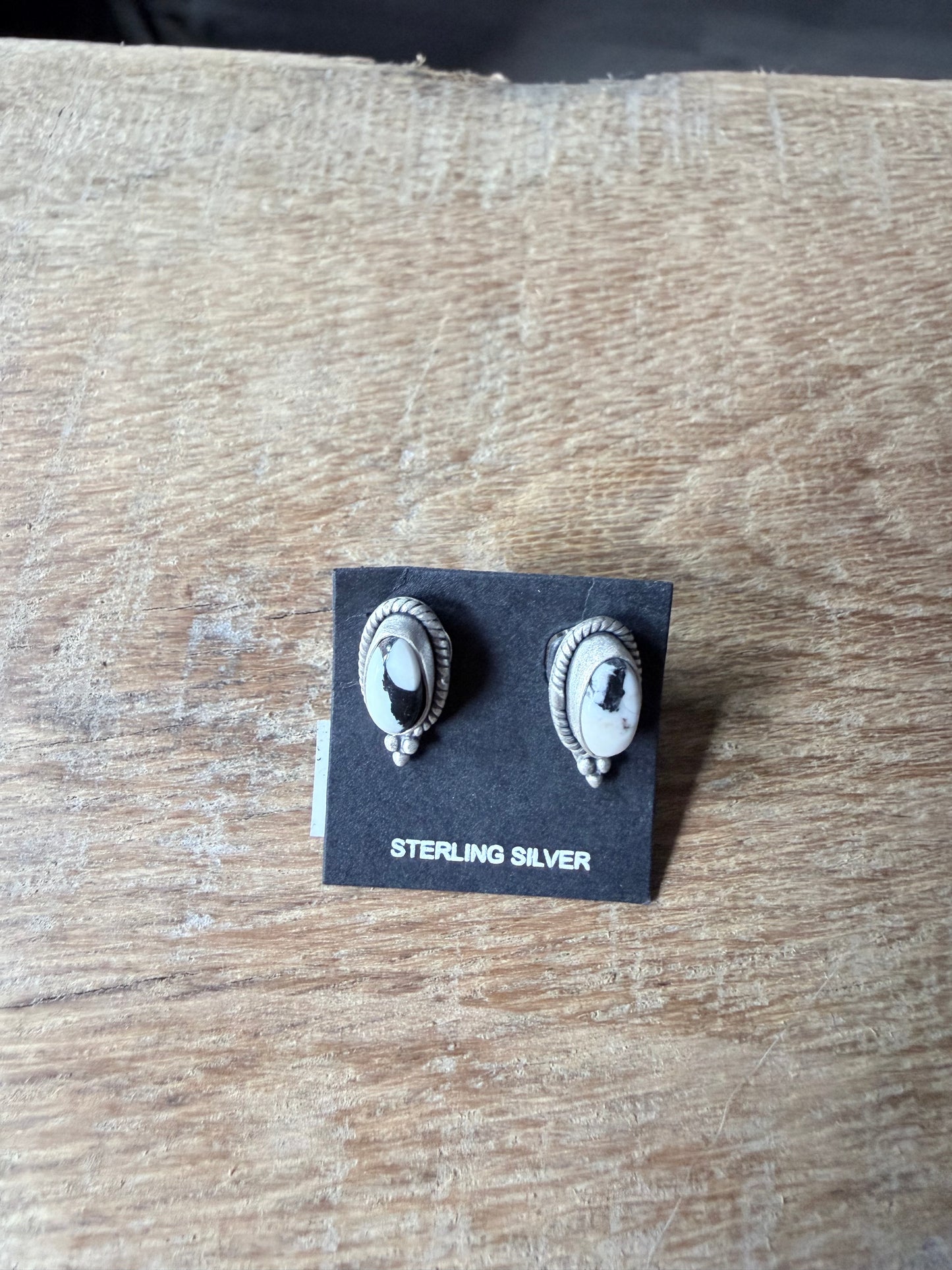 White Buffalo and Sterling Silver Stud Earrings
