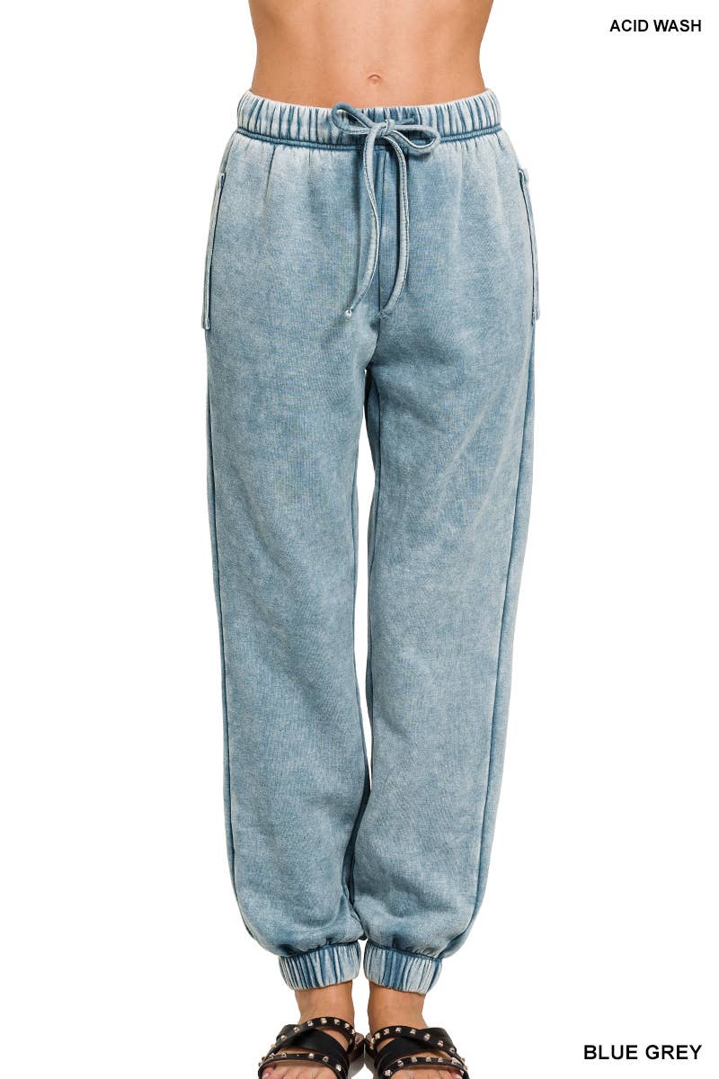 Acid Wash Fleece Sweatpants With Pockets