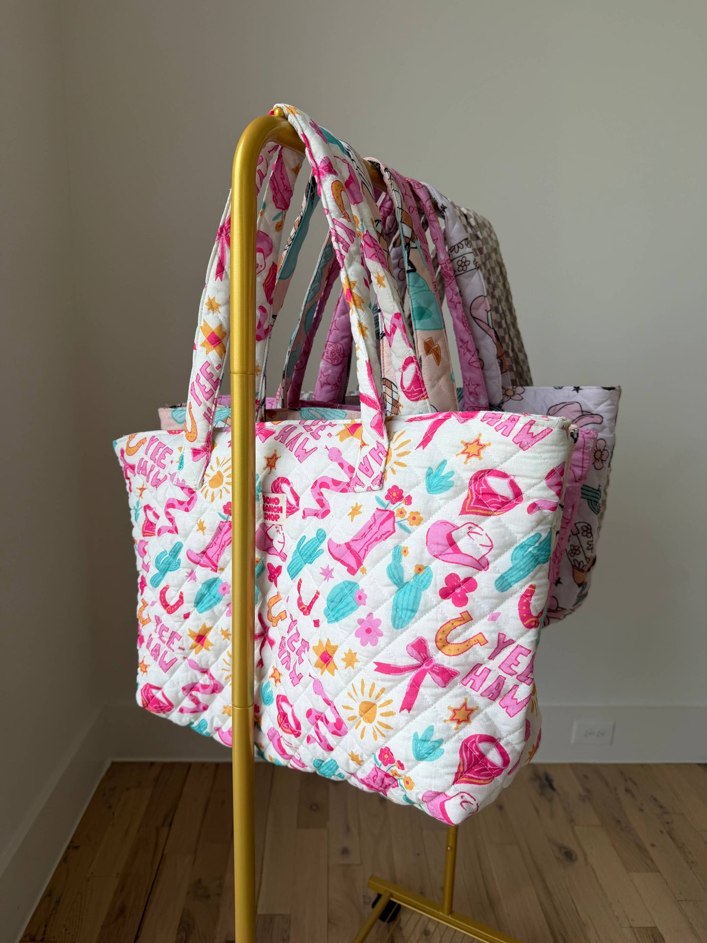 Western Print Everyday Carryall Tote Bag - Fabric Quilted 