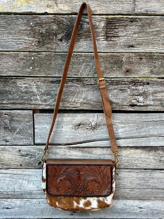 Tooled Leather Womens Purse Crossbody with Cowhide