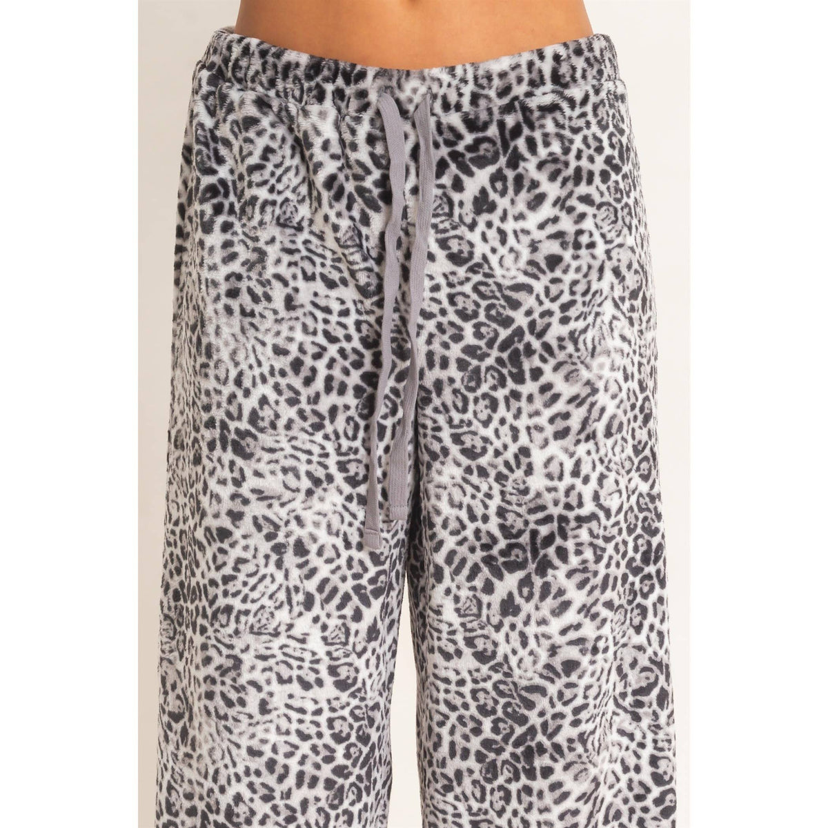Leopard Print Fleece Wide-Leg Pants