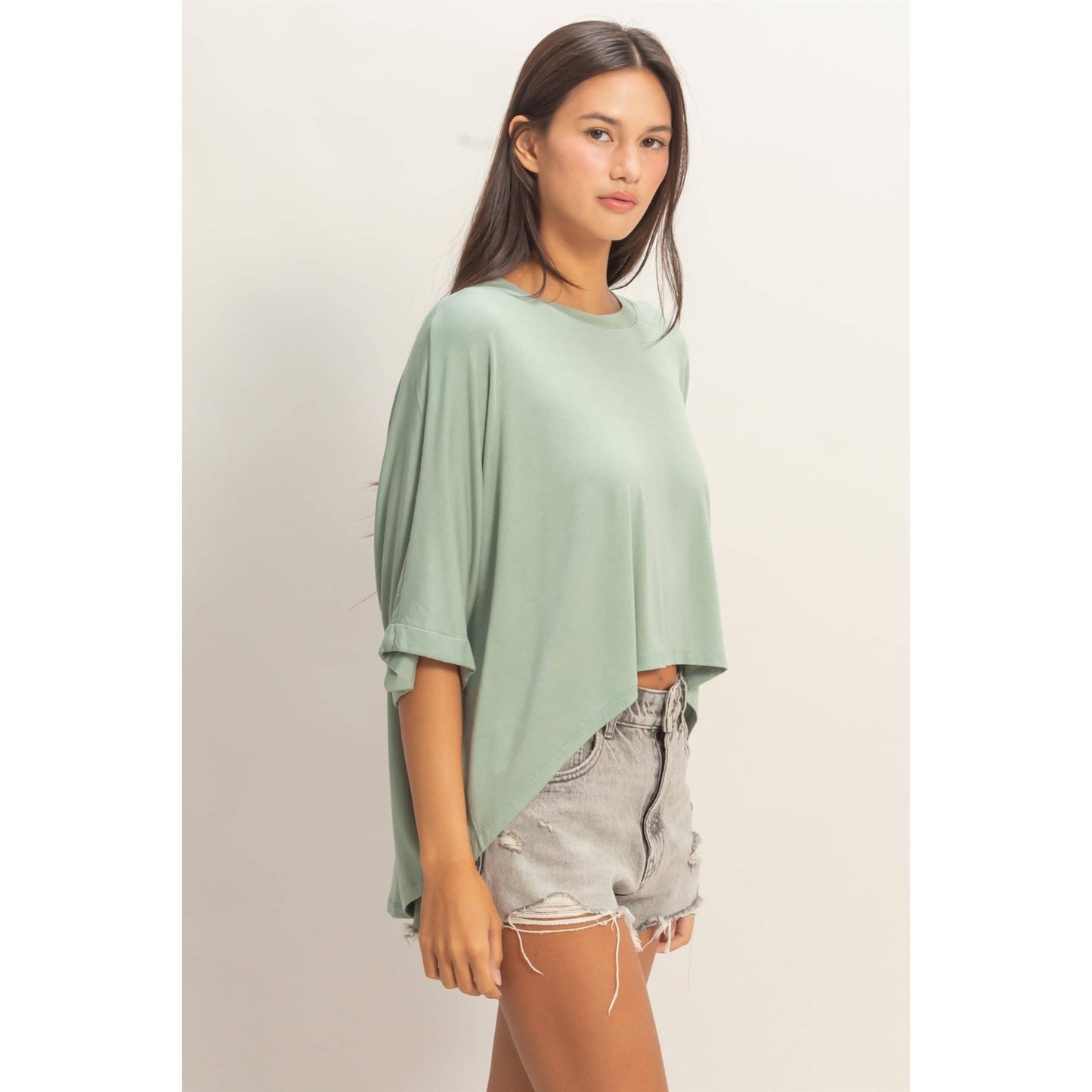 Relaxed High-Low Batwing Sleeve Top