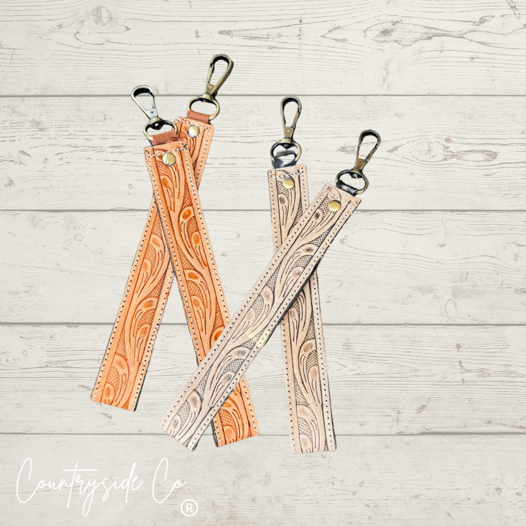 Tooled Leather Keychain Wristlet