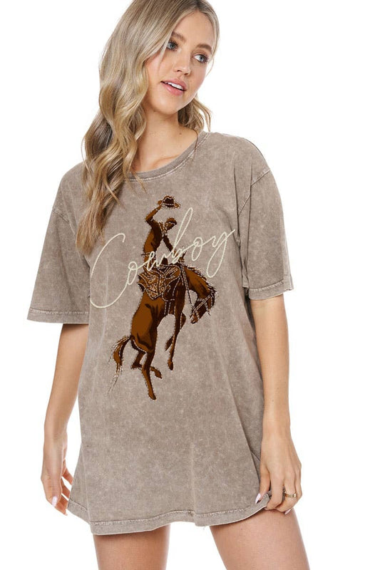 PUFF' Cowboy Western Graphic S/S Washed Boyfriend Tee