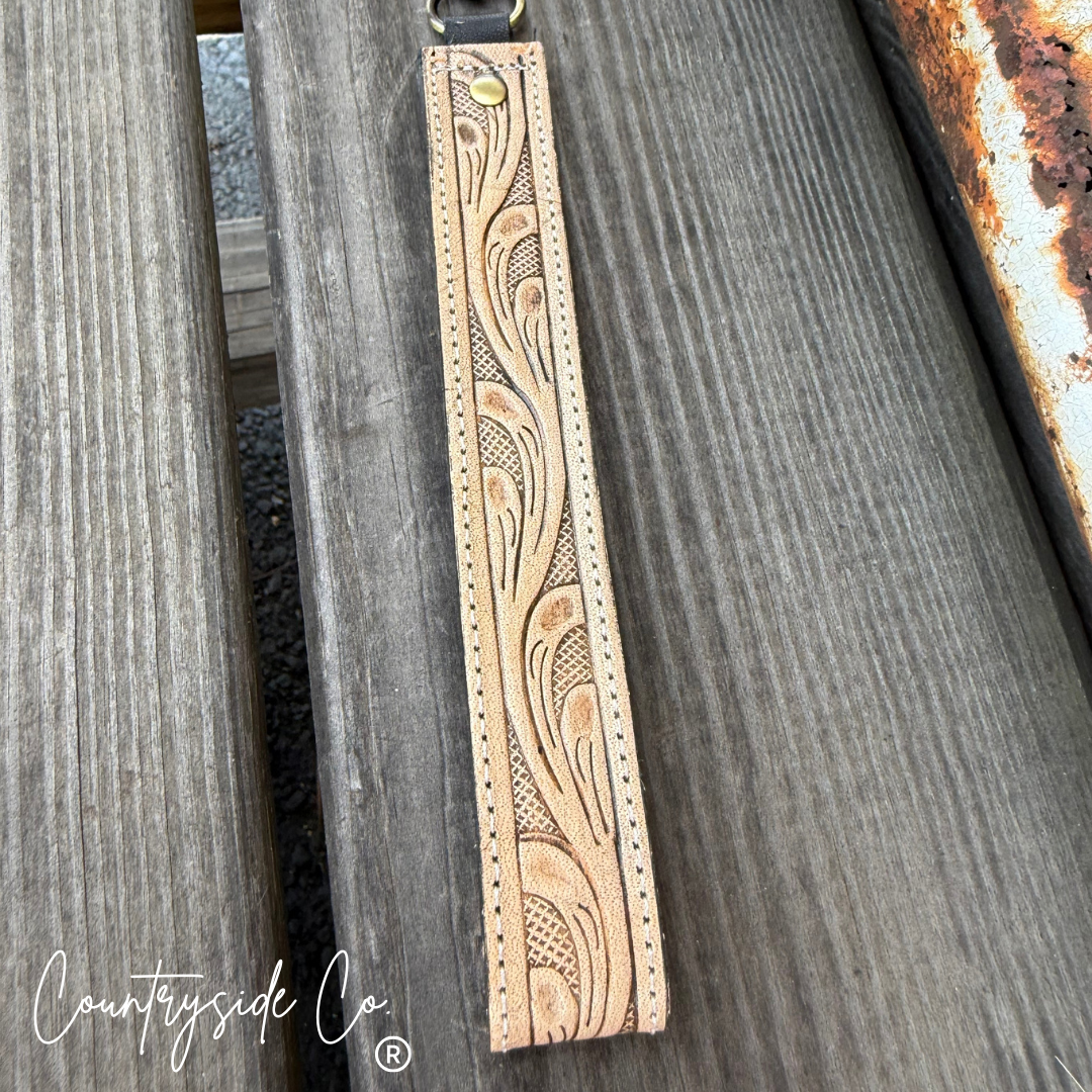 Tooled Leather Keychain Wristlet