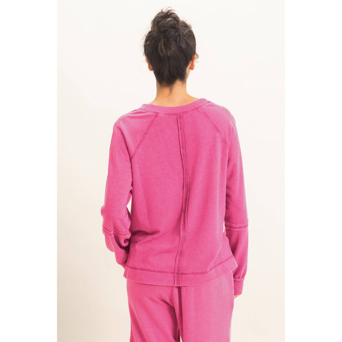 Mineral Wash V-Neck Seam Detail Sweatshirt
