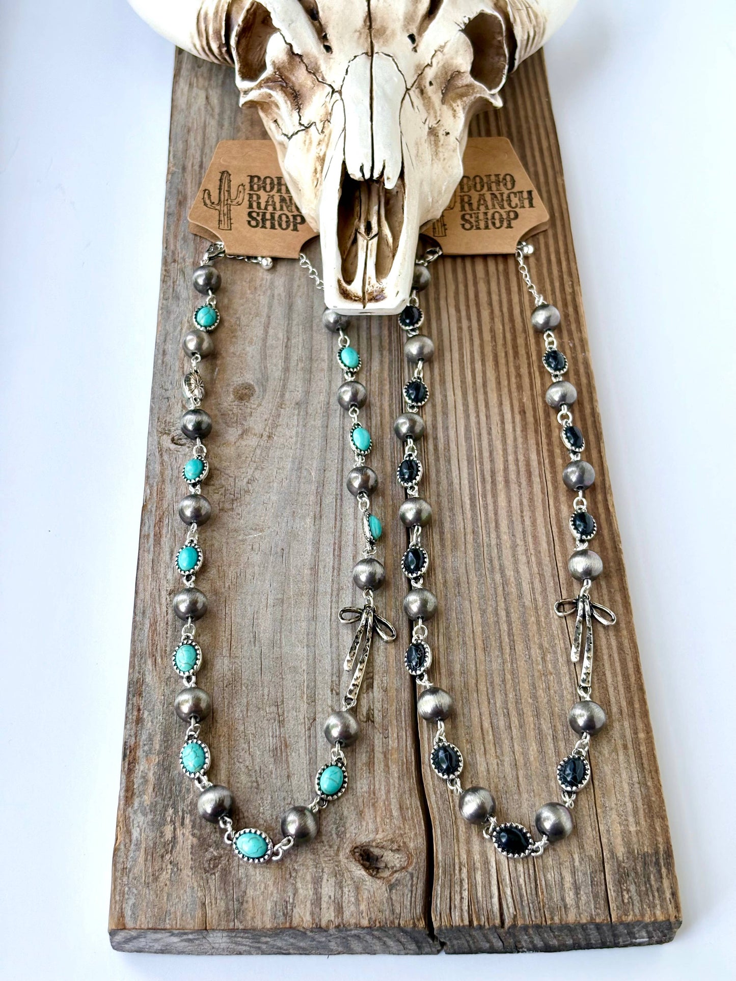 Western Style Navajo Pearl Stone Coquette Bow Necklace