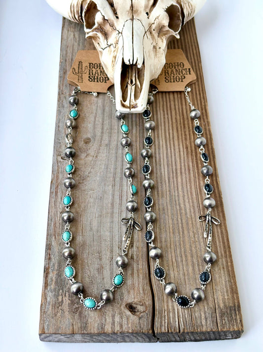 Western Style Navajo Pearl Stone Coquette Bow Necklace