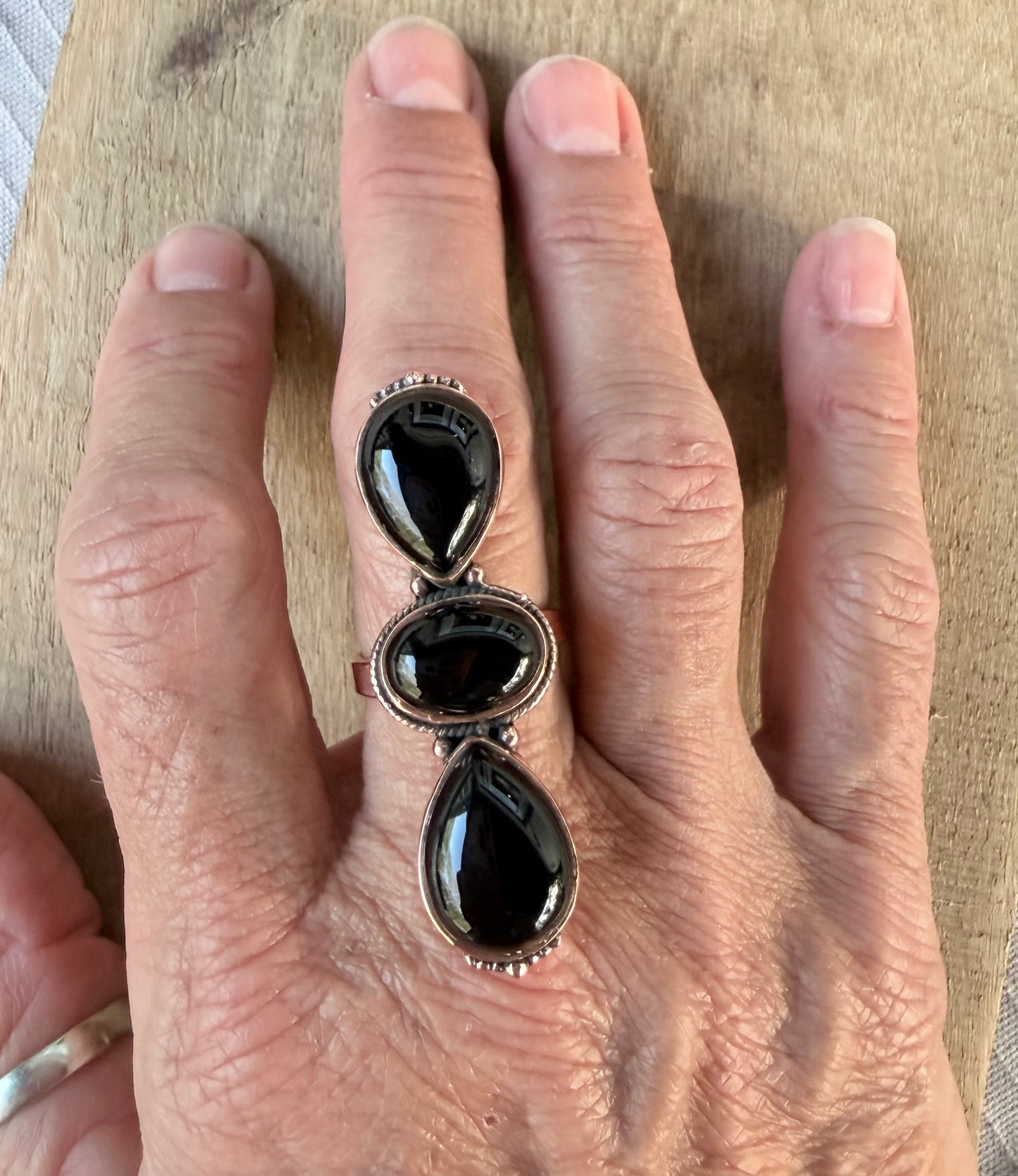 Copper and Black Onyx Adjustable Ring