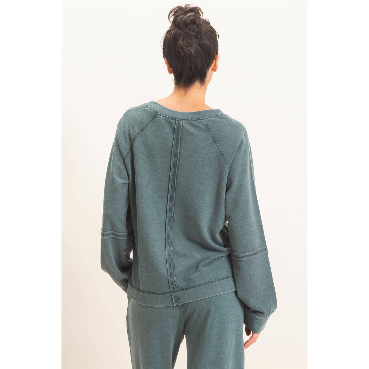 Mineral Wash V-Neck Seam Detail Sweatshirt