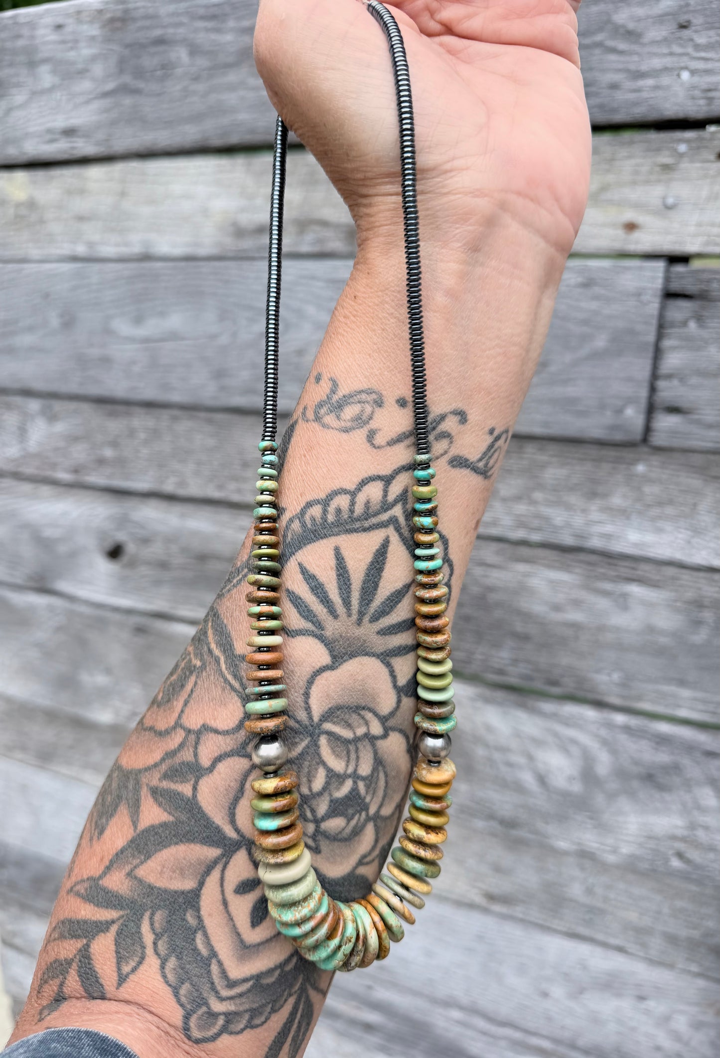 Graduated Turquoise Necklace with Sterling Silver Pearls
