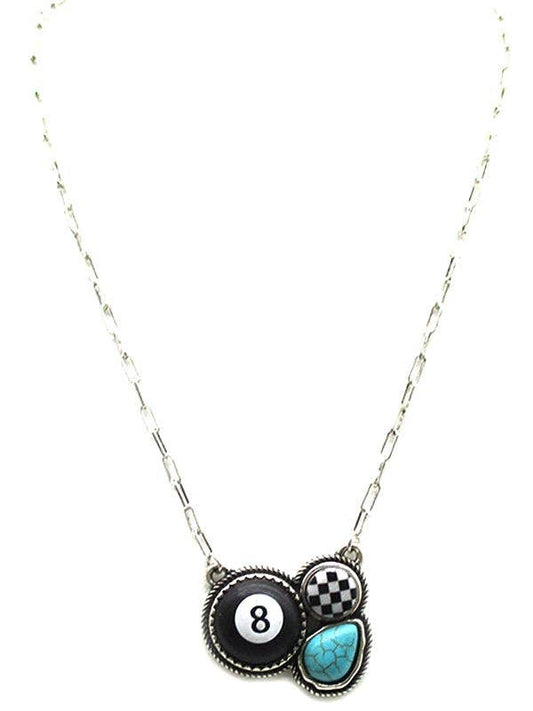 Western 8 Ball Checker Turquoise Necklace