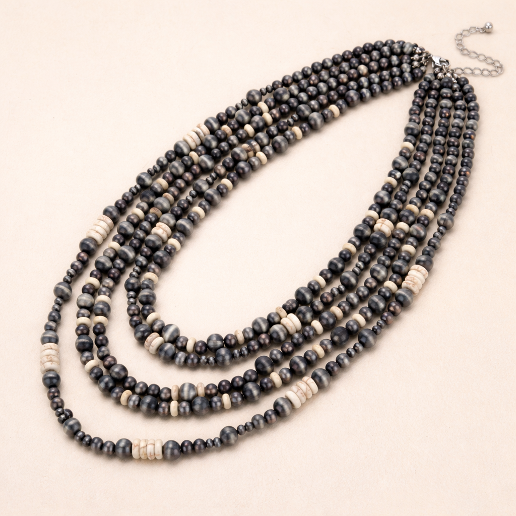 5 Layered Western Navajo Style Pearl Bead Necklace