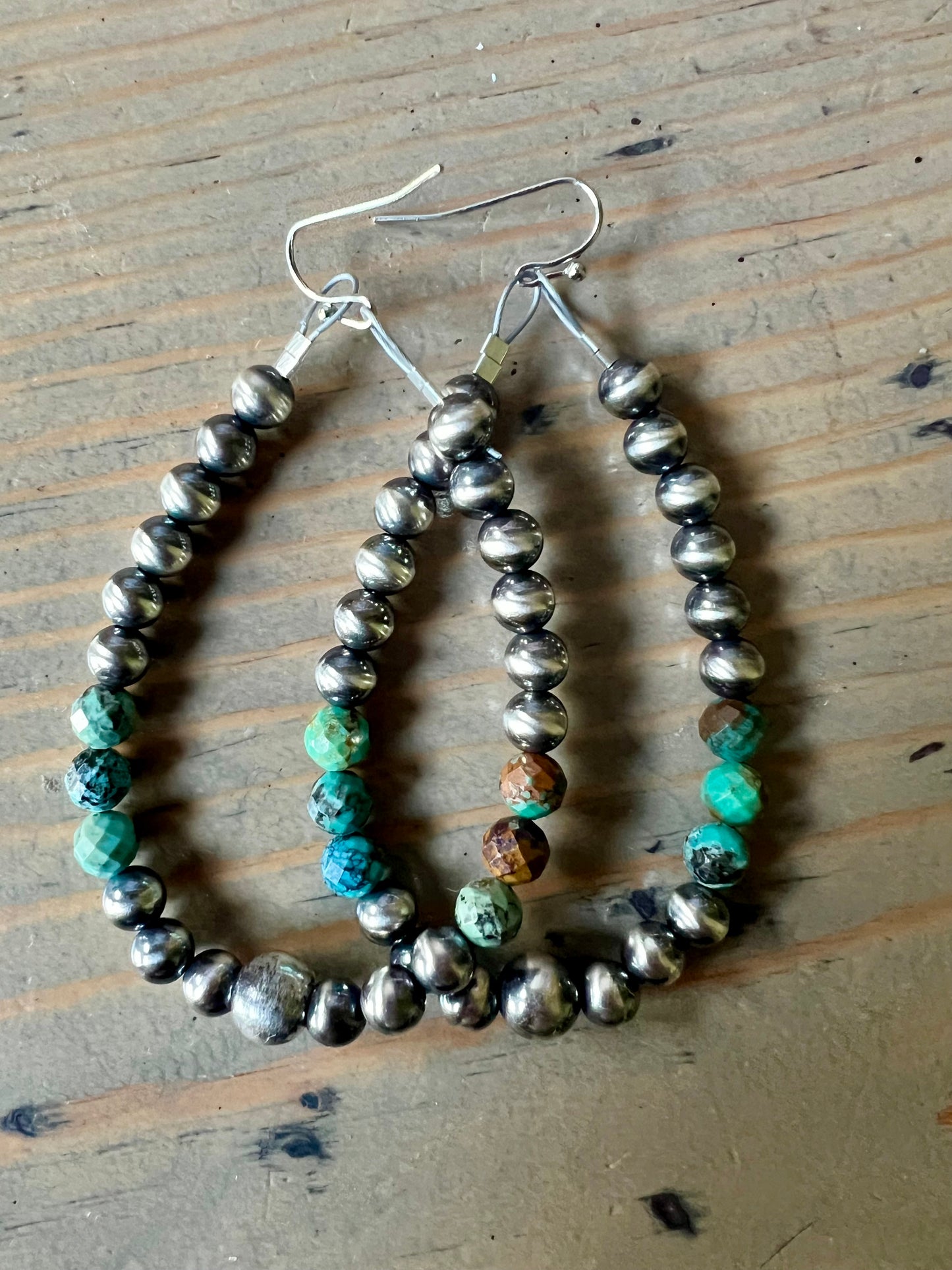 6, 8mm Sterling Pearl and Microfaceted Turquoise Earrings