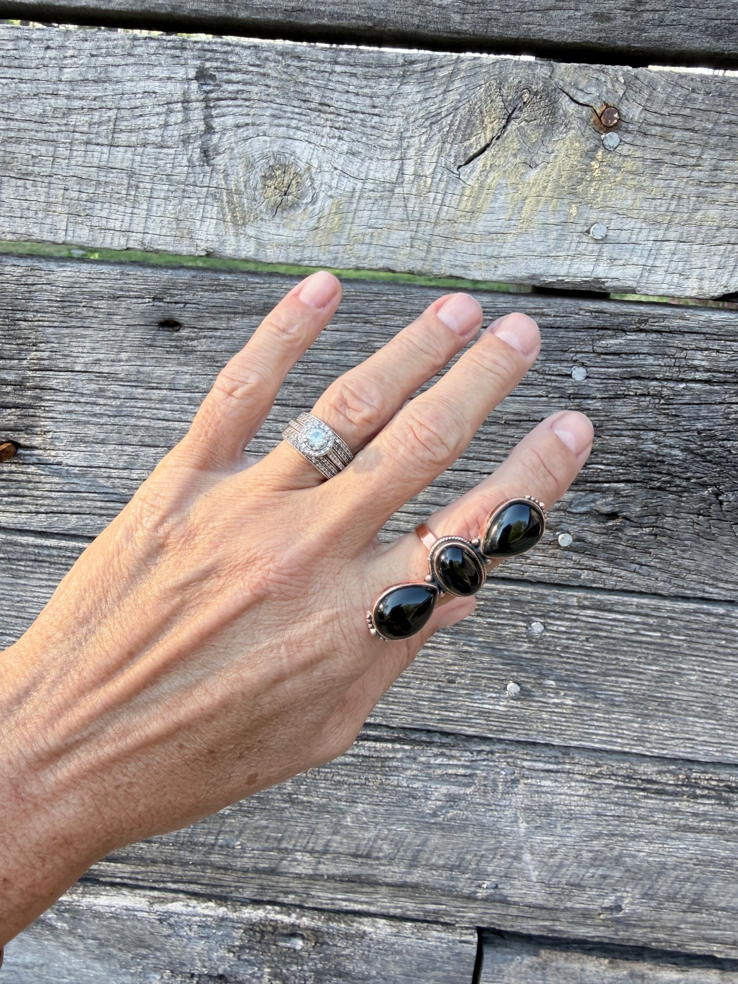 Copper and Black Onyx Adjustable Ring