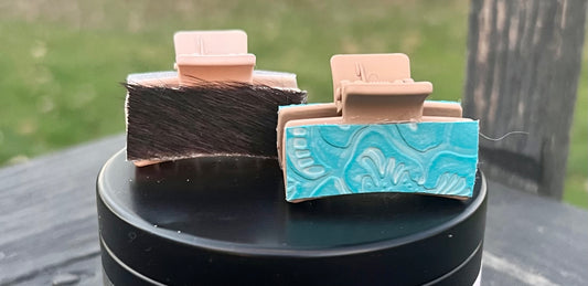 Set of Two Embossed and Cowhide Clips