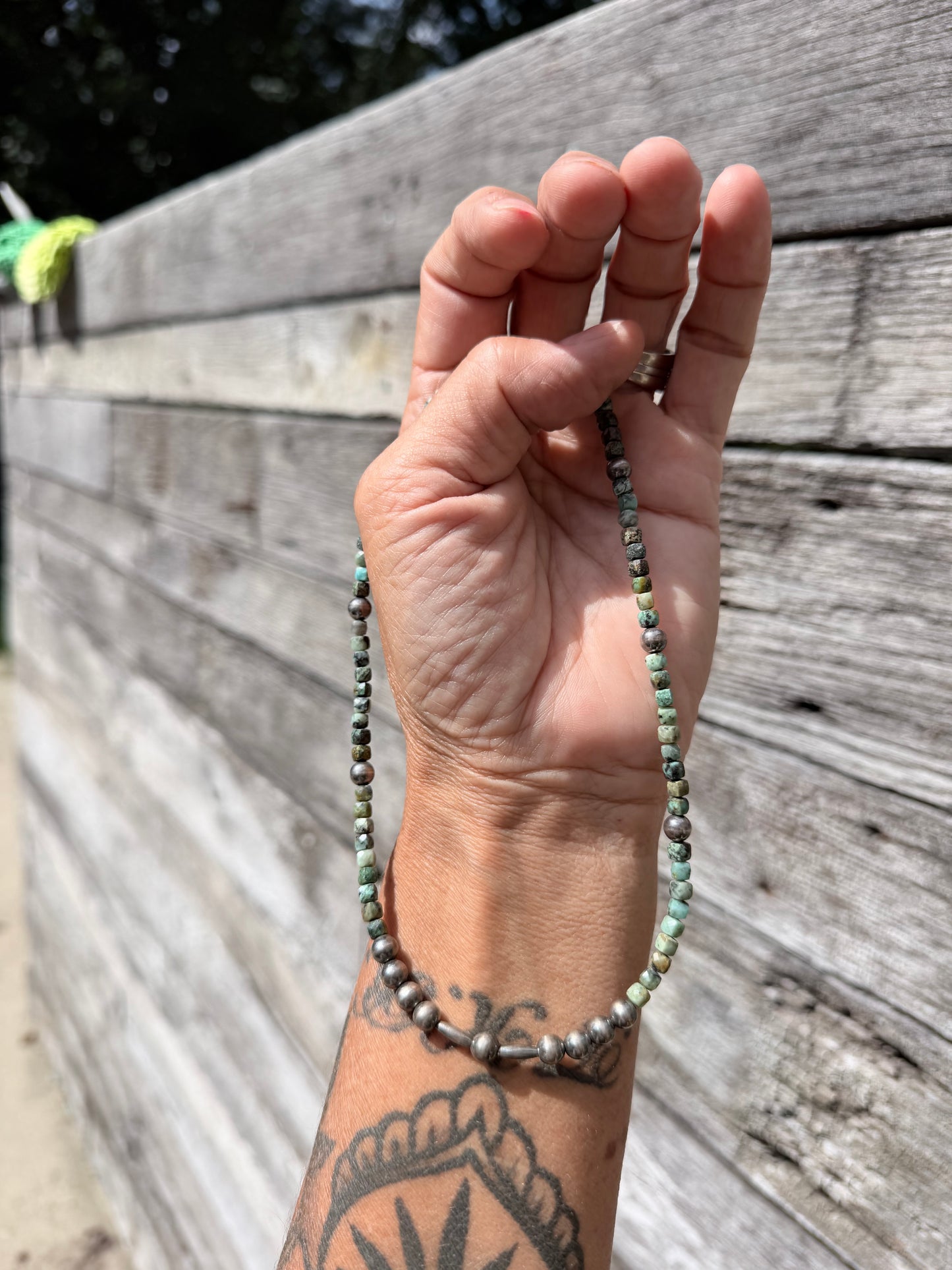 Turquoise Cube and Sterling Pearl Necklace