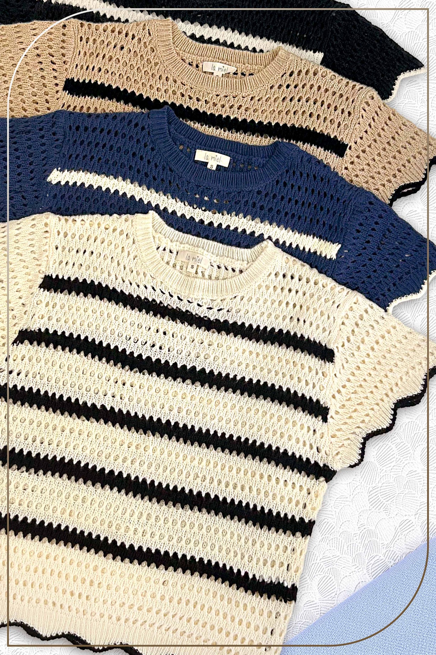 MDS3603-Round Neck Scalloped Edge Short Sleeve Sweater Easte