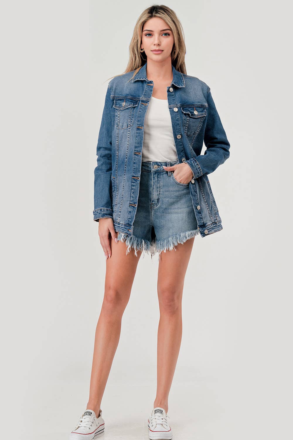 M7151J - MEDIUM WASH  - LONG DENIM JACKET