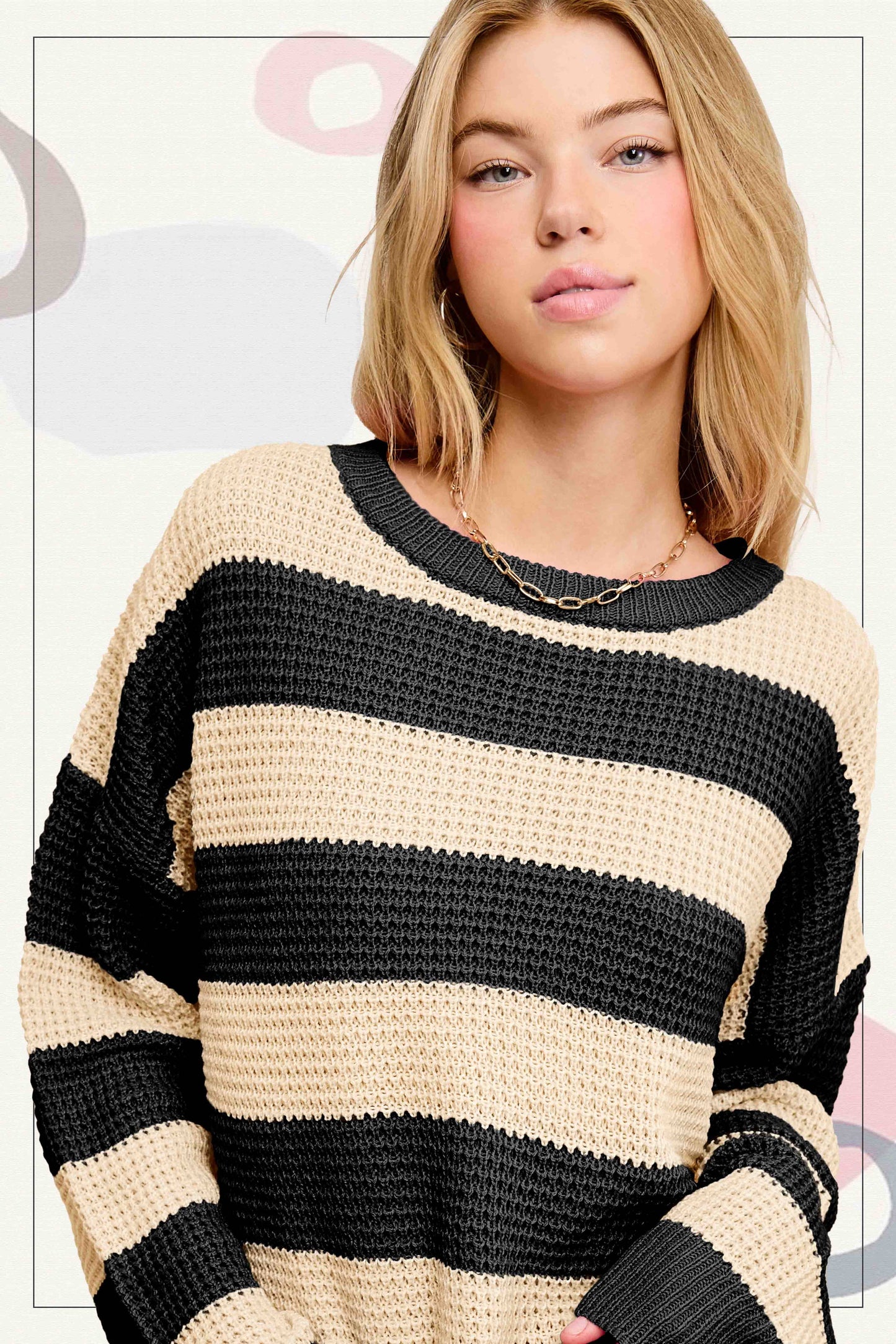 Loose Fit Striped Round Neck Long Sleeve Sweater