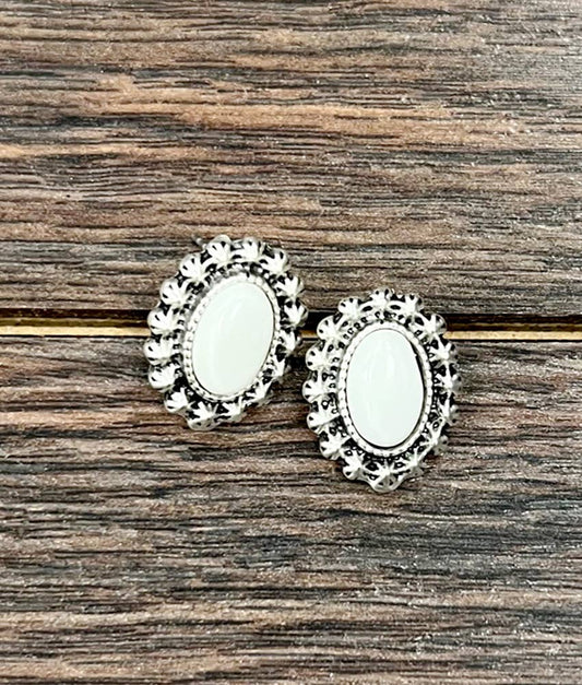 723771, 10mm Oval White Turquoise Stud Earrings