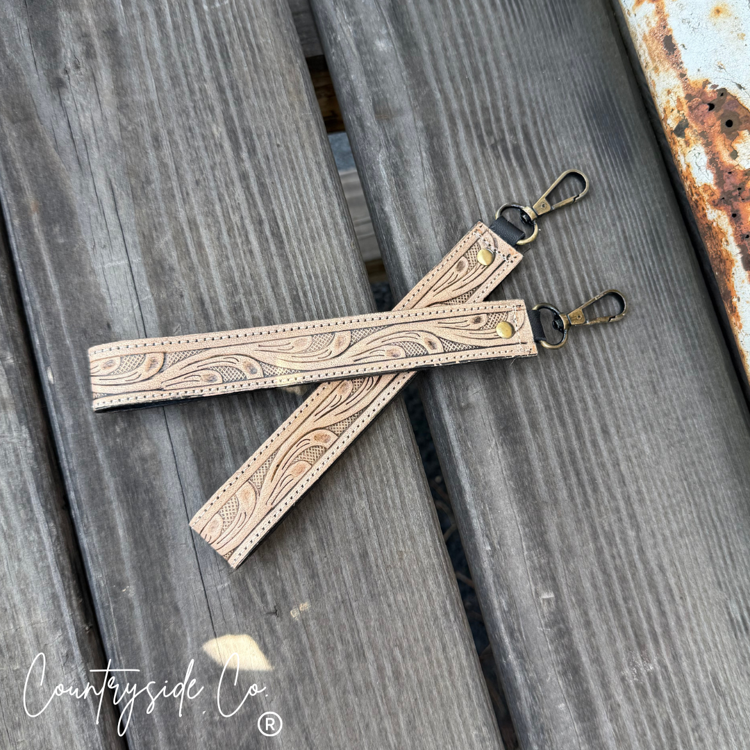 Tooled Leather Keychain Wristlet