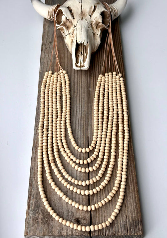 Multi Strand Wood Bead Boho Necklace