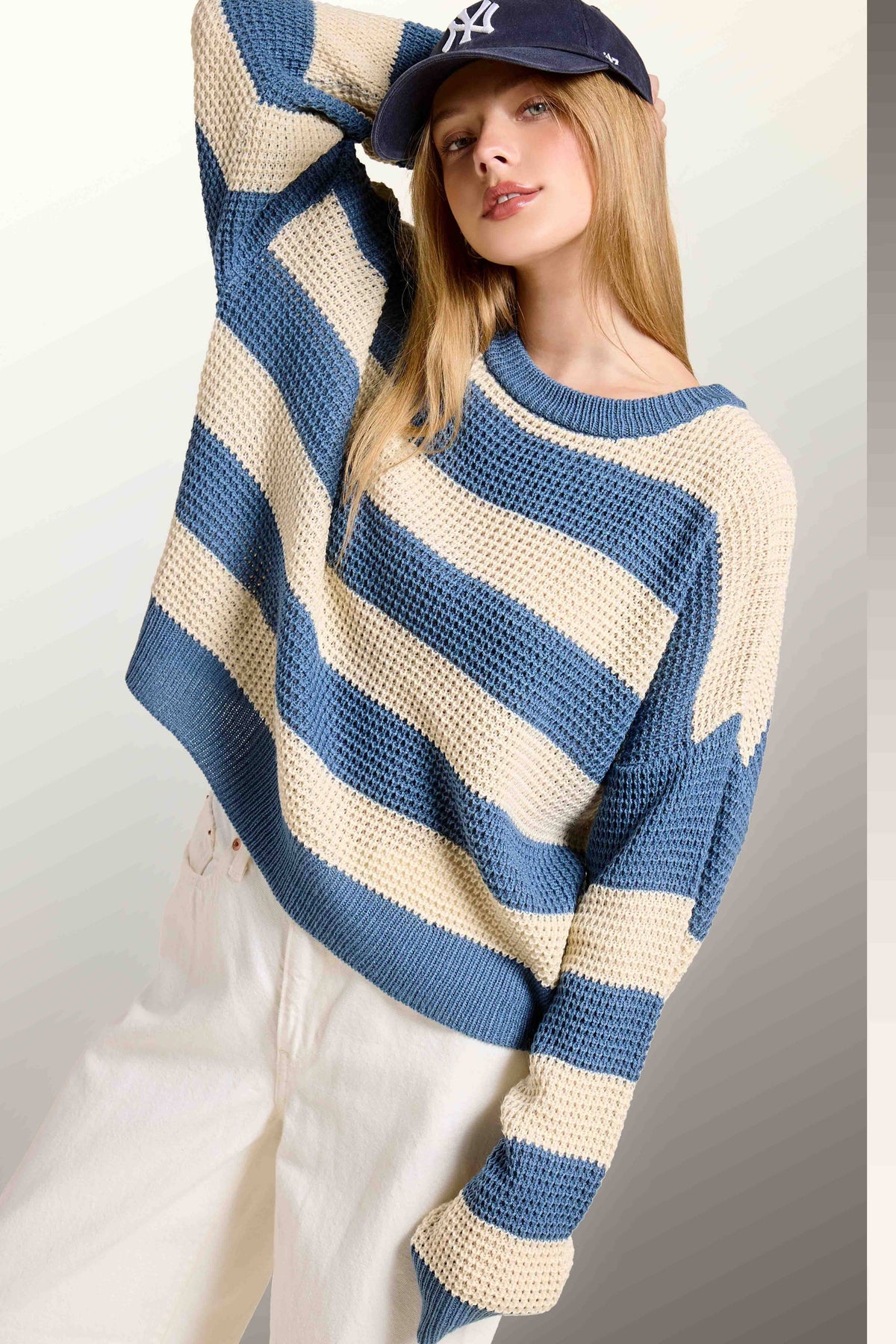 Loose Fit Striped Round Neck Long Sleeve Sweater