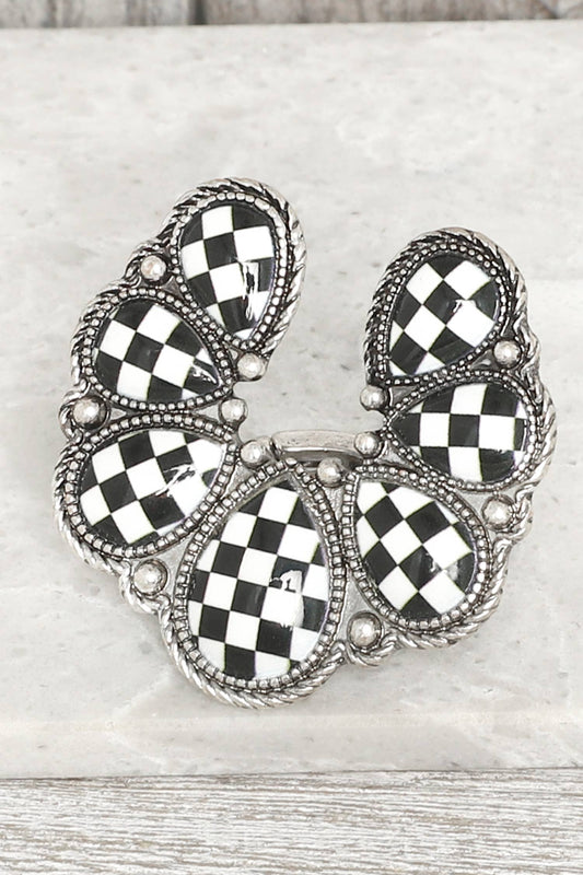 Western Checker Board Squash Blossom Ring