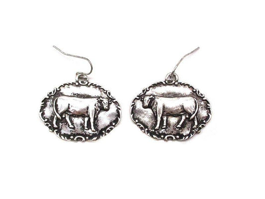 Western Metal Plate Cow Dangle Earring