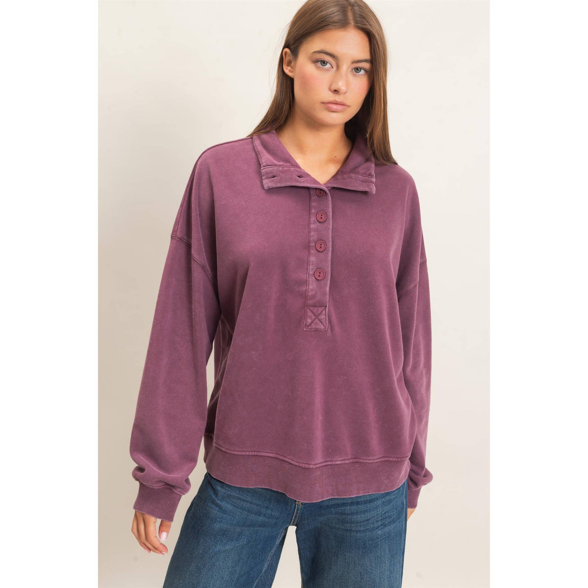 Mineral Wash Button Front Sweatshirt