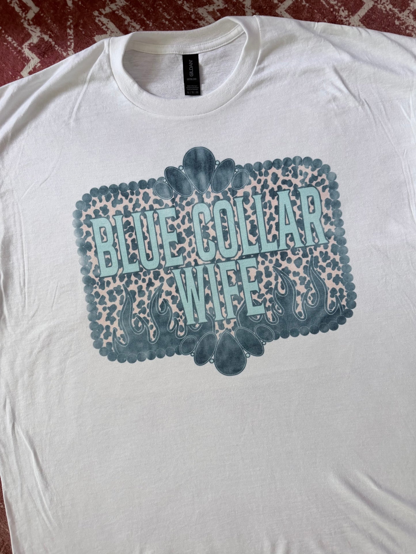 Black Leopard Blue Collar Wife Tee