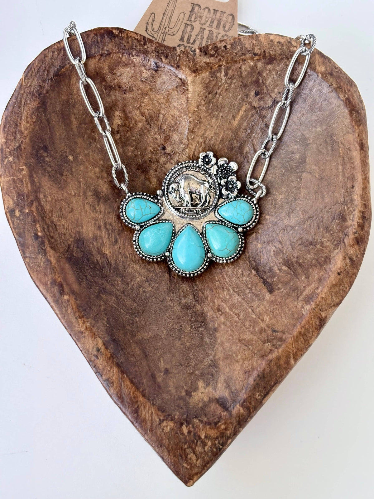 Western Style Turquoise Stone Pendant Necklace
