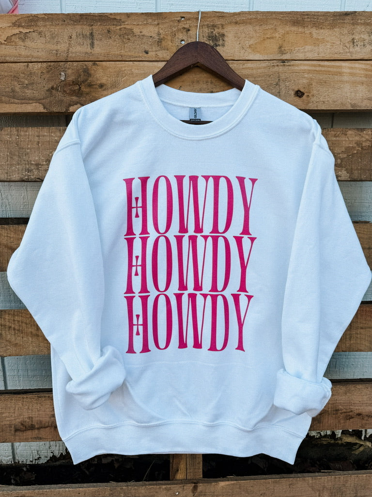 HOWDY X 3: PINK CREW or TEE