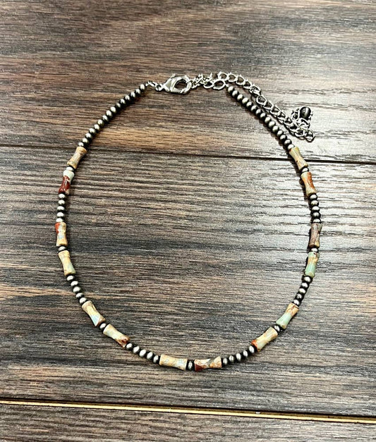 738991, Handmade Navajo Bead, Gemstone Necklace