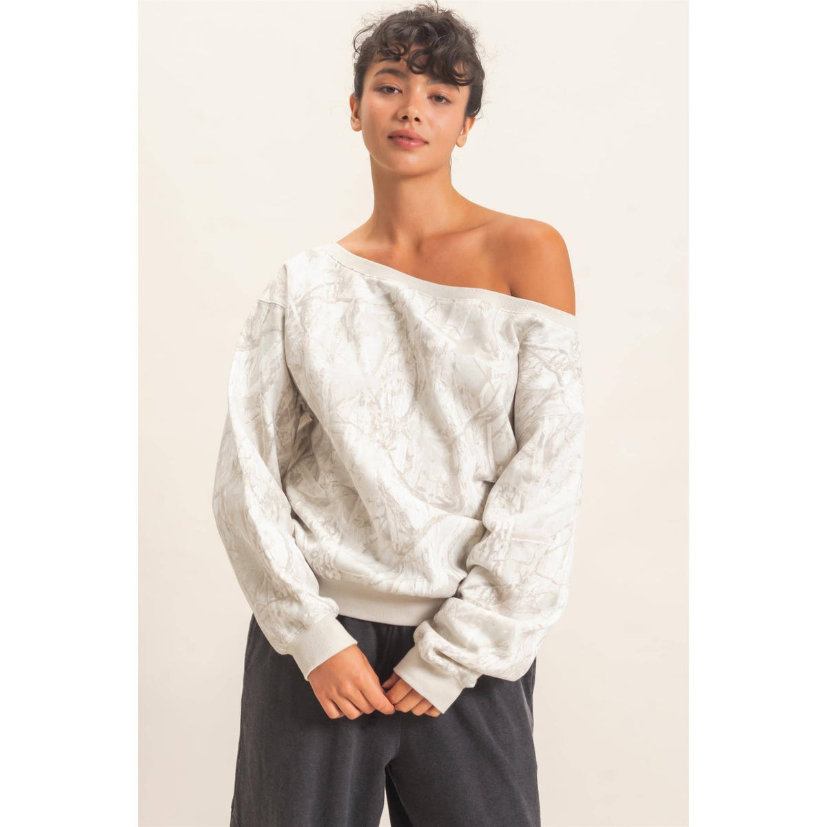 Tree Camouflage Print Off The Shoulder Sweatshirt