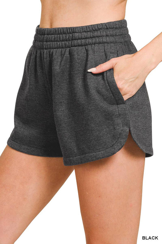 Acid Washed Elastic Waistband Dolphin Shorts